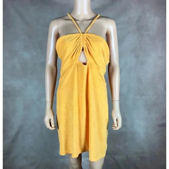 H&M Orange Terry Halter Beach Summer Dress LARGE - Picture 2 of 13